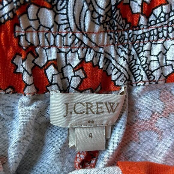 J. Crew 3” Printed Boardwalk Pull-On Linen Shorts Orange Paisley Sz 4 - Picture 2 of 7